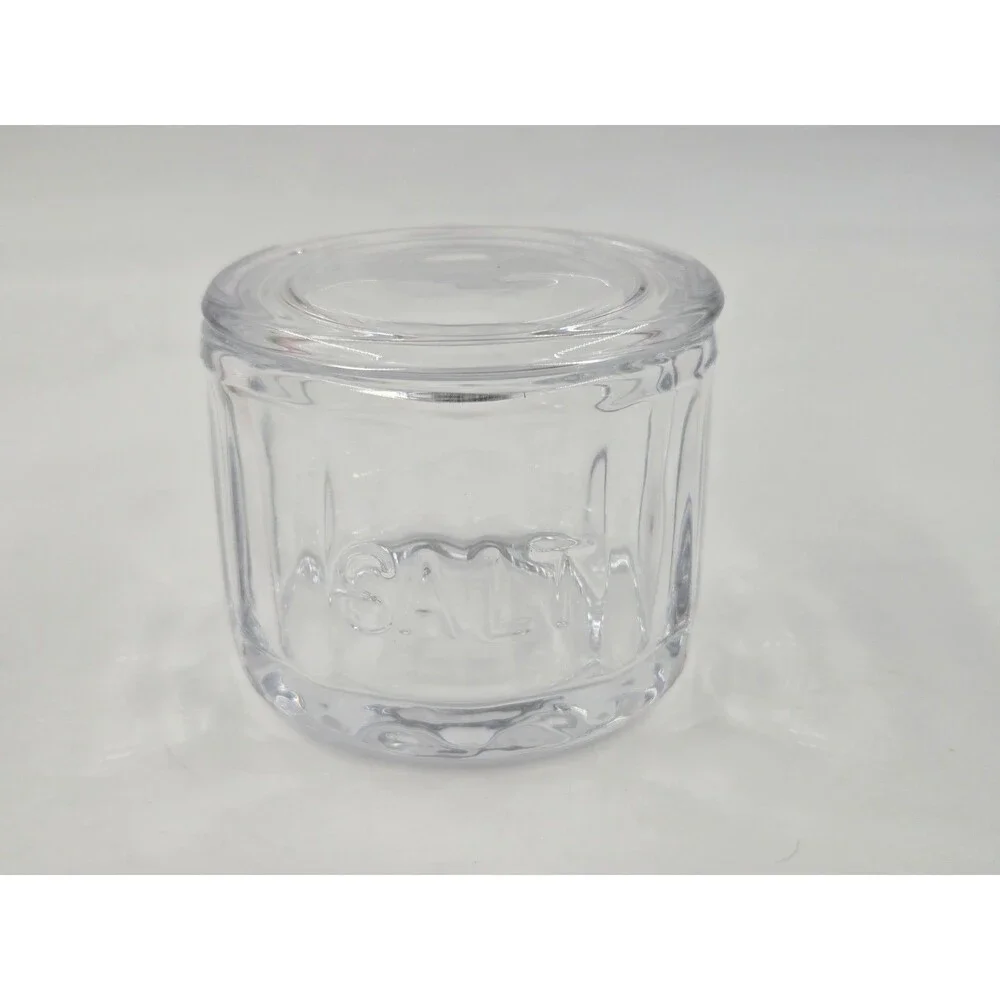 Clear Glass Salt Cellar w Lid Salt Storage Container Salt Box Kitchen Farmhouse